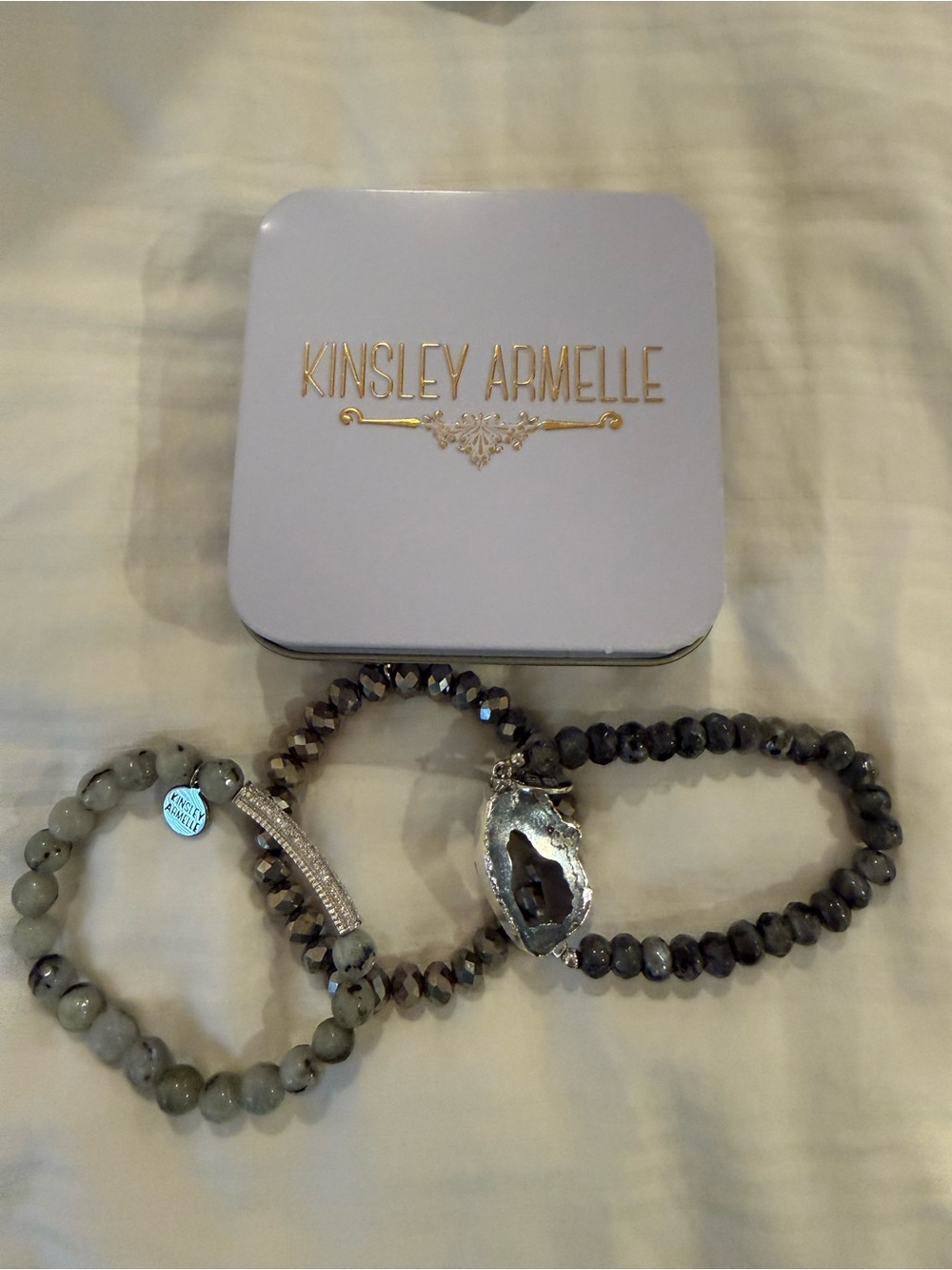 Kinsley Armelle Gray Beaded Druzy Stack Bracelet Set